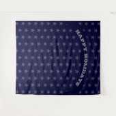 Tenture Joyeuses Fêtes | Étoiles d'Argent | Fond BLEU (Devant (Horizontal))