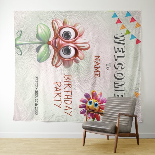 Tenture Joyeuses Fleurs Rouges Anniversaire (En situation (horizontale))