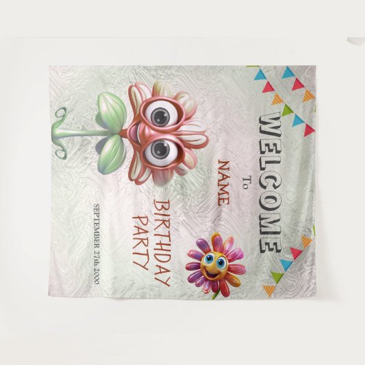 Tenture Joyeuses Fleurs Rouges Anniversaire (Devant (Horizontal))