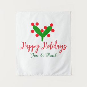 Tenture Joyeuses vacances vert rouge nom du couple vert fe