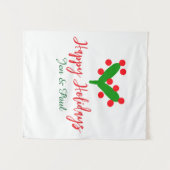 Tenture Joyeuses vacances vert rouge nom du couple vert fe (Devant (Horizontal))