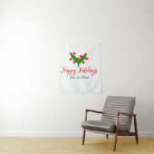 Tenture Joyeuses vacances vert rouge nom du couple vert fe (En situation)