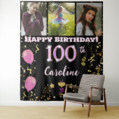 Tenture Joyeux 100e anniversaire Parties scintillant rose  (En situation)