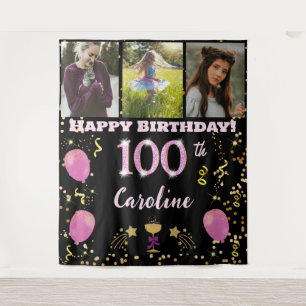 Tenture Joyeux 100e anniversaire Parties scintillant rose