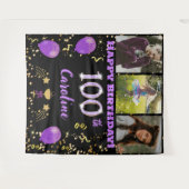 Tenture Joyeux 100e anniversaire Parties scintillant viole (Devant (Horizontal))