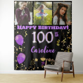 Tenture Joyeux 100e anniversaire Parties scintillant viole (En situation)