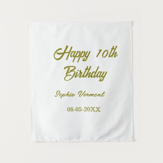 Tenture Joyeux 10e anniversaire nom date or simple minima (Devant)
