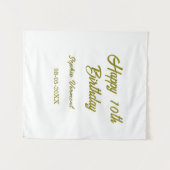 Tenture Joyeux 10e anniversaire nom date or simple minima (Devant (Horizontal))