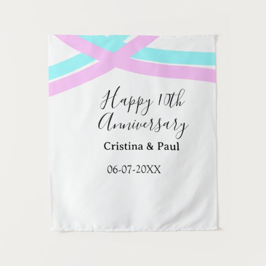 Tenture Joyeux 10ème anniversaire de mariage simple nom mi (Devant)