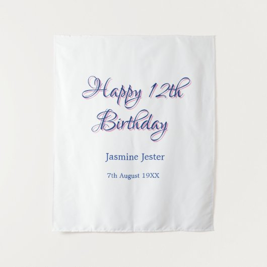 Tenture joyeux 12ème anniversaire bleu rose nom date simpl (Devant)