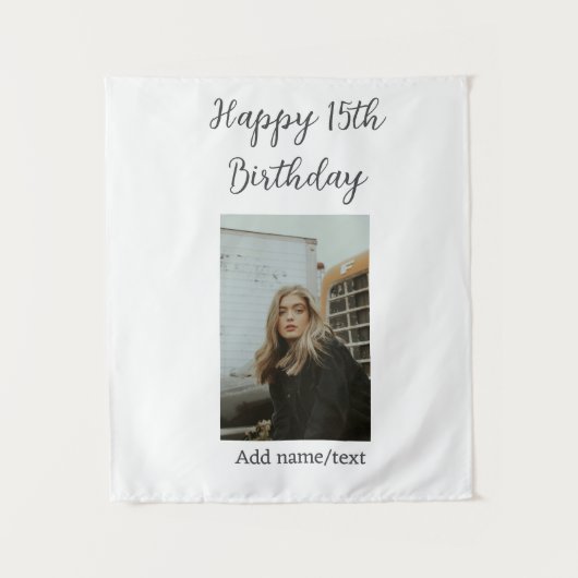 Tenture Joyeux 15e anniversaire ajouter nom photo texte mo (Devant)