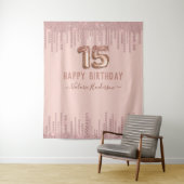 Tenture Joyeux 15e anniversaire des gouttes de diamant ros (En situation)