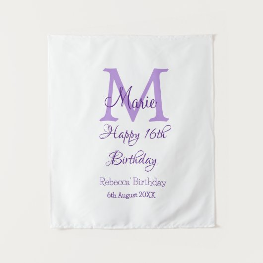 Tenture Joyeux 16e anniversaire violet ajouter nom monogra (Devant)