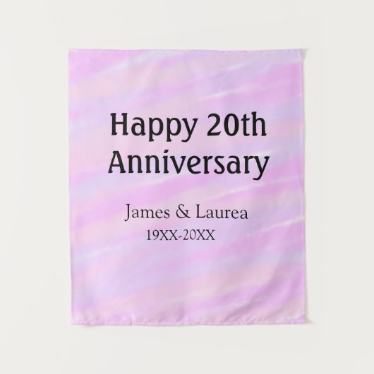Tenture Joyeux 20e anniversaire rose pastel nom violet (Devant)