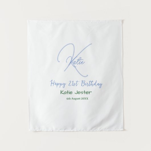 Tenture Joyeux 21e anniversaire bleu ajouter un monogramme (Devant)