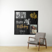 Tenture Joyeux 21e anniversaire Gold Foliage 3 Fond photo (En situation)