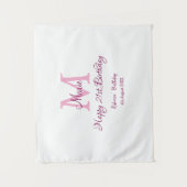 Tenture Joyeux 21e Anniversaire rose ajouter nom monogramm (Devant)