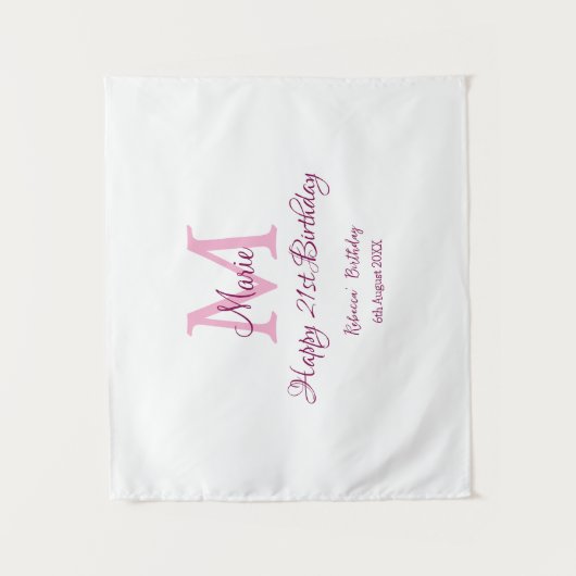 Tenture Joyeux 21e anniversaire rose ajouter un nom monogr (Devant)