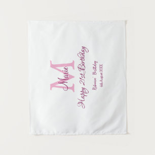 Tenture Joyeux 21e anniversaire rose ajoutez nom monogramm