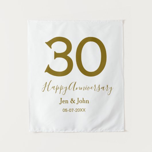 Tenture Joyeux 30e anniversaire nom date lettres dorées gr (Devant)