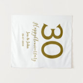 Tenture Joyeux 30e anniversaire nom date lettres dorées gr (Devant (Horizontal))