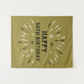 Tenture Joyeux 50e anniversaire feux d'artifice Gold Black (Devant (Horizontal))