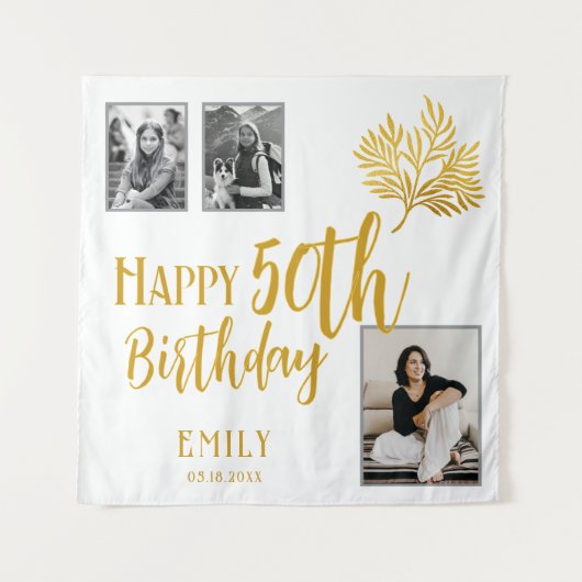 Tenture Joyeux 50e anniversaire Gold Foliage 3 Fond photo (Devant)