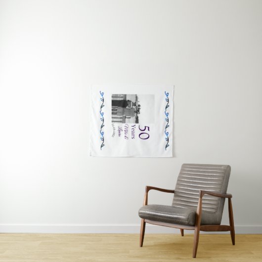 Tenture Joyeux 50e anniversaire nom couple date mariage (En situation (horizontale))