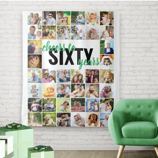 Tenture Joyeux 60e Anniversaire 60 Ans 40 Collage de Photo