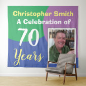 Tenture Joyeux 70e anniversaire avec photo (En situation (horizontale))