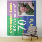 Tenture Joyeux 70e anniversaire avec photo (En situation)