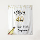 Tenture Joyeux anniversaire à # ANS Fond noir or métallisé (Devant)