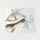 Tenture Joyeux Anniversaire au champagne pétillant (Devant (Horizontal))