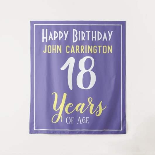 Tenture Joyeux Anniversaire avec Nom & Âge 18 Ans Tapisser (Devant)