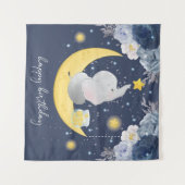 Tenture Joyeux Anniversaire Bébé Éléphant sur la Lune (Devant (Horizontal))