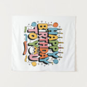 Tenture Joyeux Anniversaire Chat Mignon (Devant (Horizontal))