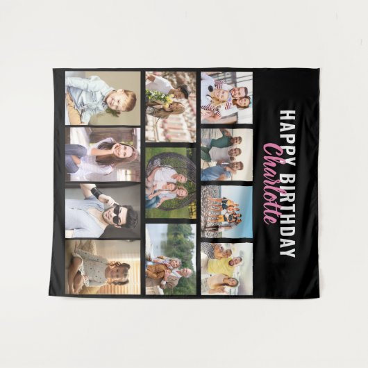 Tenture Joyeux Anniversaire Collage Personnalisé de 11 Pho (Devant (Horizontal))