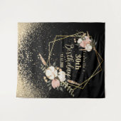 Tenture Joyeux Anniversaire Fleurs et Paillettes Dorées (Devant (Horizontal))