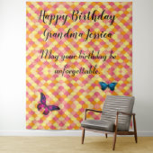 Tenture Joyeux Anniversaire Grand-mère Motif Papillon à Co (En situation)