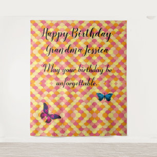 Tenture Joyeux Anniversaire Grand-Mère Motif Papillon à Co