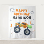 Tenture Joyeux Anniversaire Moderne Monster Car Trucks Nom (Devant)