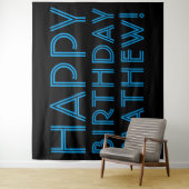 Tenture Joyeux Anniversaire (NOM QUELCONQUE) | Bleu & Noir (En situation)