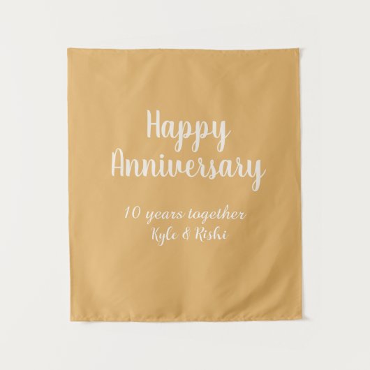 Tenture Joyeux anniversaire or blanc 10 ans nom date (Devant)