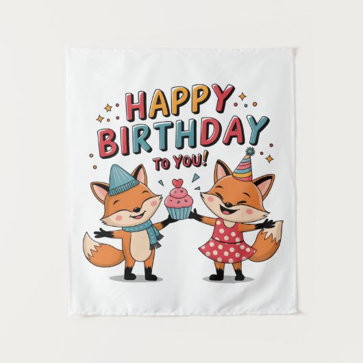 Tenture Joyeux Anniversaire Renards (Devant)
