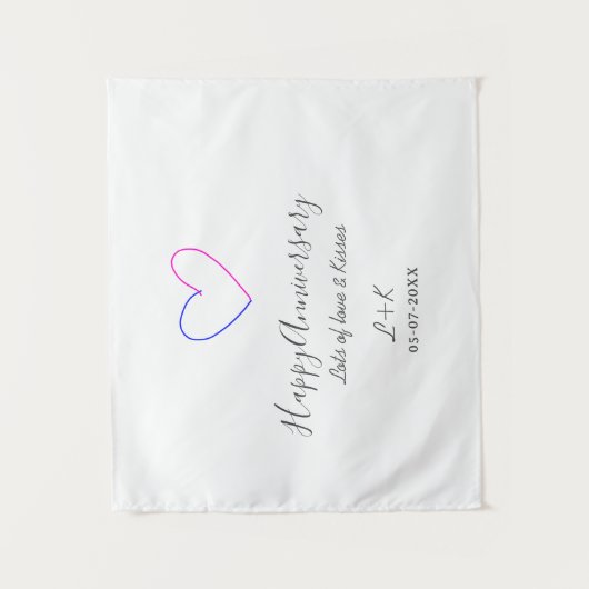 Tenture Joyeux anniversaire rose cœur bleu nom date simple (Devant)
