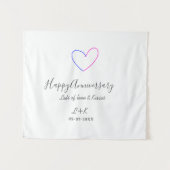 Tenture Joyeux anniversaire rose cœur bleu nom date simple (Devant (Horizontal))