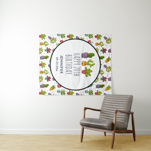 Tenture Joyeux Cactus mignonnes dans les pots de fleurs Fu (En situation (horizontale))