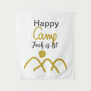 Tenture Joyeux camping campeur un anniversaire enfants sol