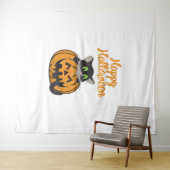 Tenture Joyeux Citrouille de chats Halloween (En situation (horizontale))
