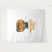 Tenture Joyeux Citrouille de chats Halloween (Devant (Horizontal))